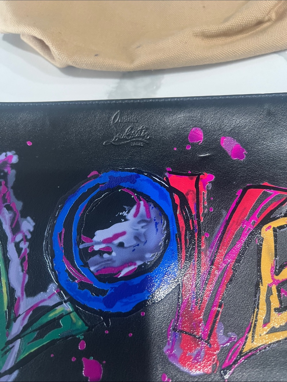 Christian Louboutin Black Leather Pouch with Multicolor 'LOVE' Artwork - Picture 4 of 14